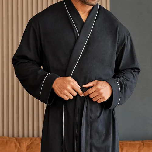 Vista 5 de Alexander Del Rossa Bata de baño para hombre, con bolsillos, suave y ligera, bata de algodón para hombre