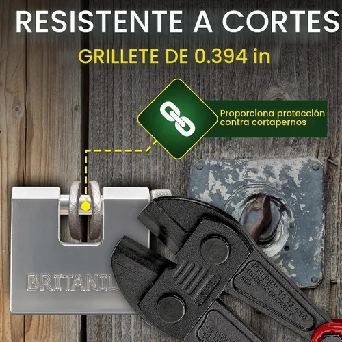 Vista 4 de Britanium® BRX66 Candado de contenedor de alta resistencia con 5 llaves – Eslabones resistentes a cortes de 10 mm, cilindro de latón antitaladro