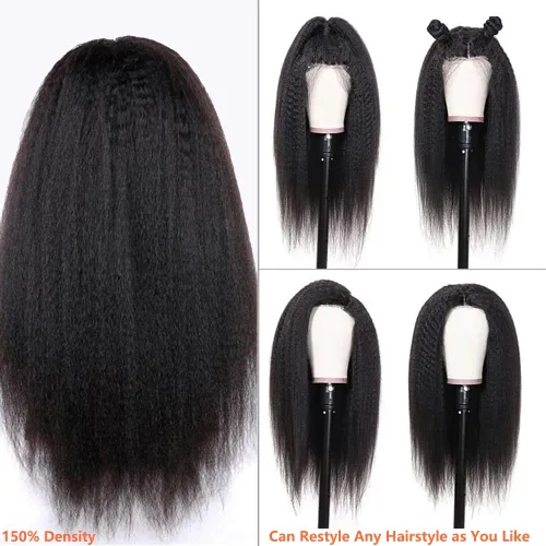 Vista 5 de ZIYU Pelucas frontales de encaje 13X4 de cabello humano liso rizado para mujeres, peluca de cabello humano liso rizado de 16 pulgadas con línea