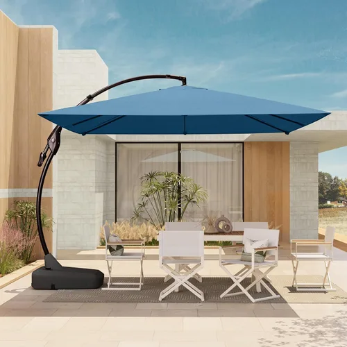 Vista 17 de Grand Patio 9x12 pies Sombrilla voladiza con base y funda para exterior, sombrilla rectangular de aluminio para terraza y jardín (Champán, 9x12 pies)