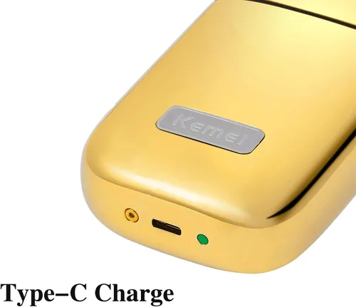Vista 5 de KEMEI Maquinillas de afeitar eléctricas para hombres, maquinilla de afeitar eléctrica profesional de metal, afeitadoras de litio y titanio, Dorado