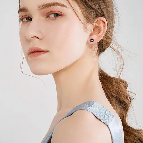 Vista 5 de Aretes de tuerca para mujer, aretes de perlas negras para mujer, hipoalergénicos, clásicos, redondos, regalo para madre, esposa, novia, día de San
