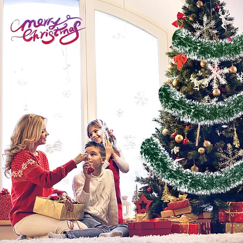 Vista 6 de Guirnalda de Navidad de 23 pies - Decoraciones de oropel metálico con torsión para interiores y exteriores, colgante de techo para Año Nuevo (verde)