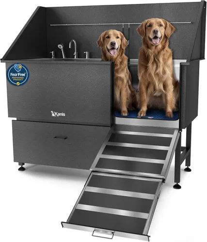 Vista 12 de KANIS Estación profesional de lavado de perros – Fregadero de lavado de mascotas de acero inoxidable 304 y bañera de aseo con ducha, rejillas