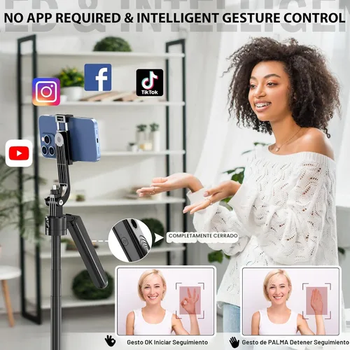 Vista 6 de Trípode de seguimiento facial automático con rotación de 360 grados con soporte, soporte para trípode Android y iPhone con control remoto y gestos
