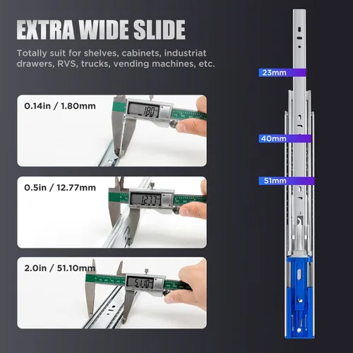 Vista 4 de SLIDEWAY 200 Lbs Deslizadores de cajón de cierre suave de alta resistencia 1 par 14 16 18 20 22 24 26 28 pulgadas Extensión completa con rodamiento