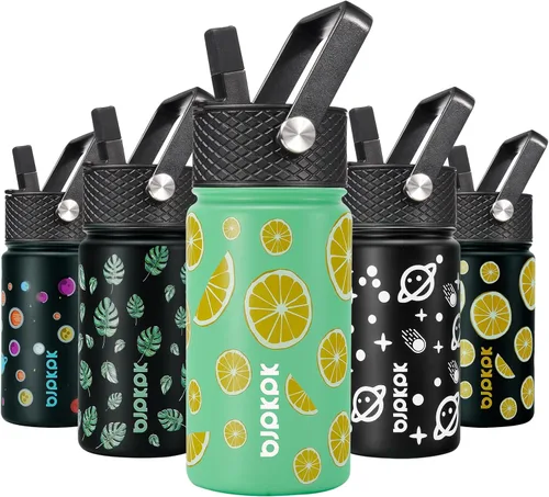 Vista 52 de BJPKPK Botella de agua con tapa con pajilla, botella de agua aislada de 15 onzas, botellas de agua de metal de acero inoxidable, termo reutilizable
