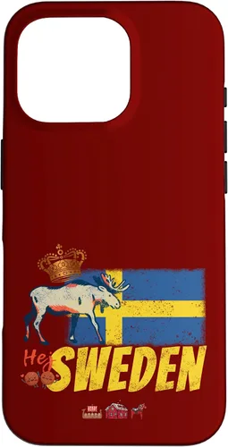 Vista 20 de Funda para iPhone 16 Suecia con bandera vintage y recuerdo de alce