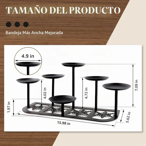 Vista 2 de Portavelas de chimenea de metal negro mate con 6 soportes de velas, decoración de manto para velas sin llama o de cera, mesa de piso, centro de 6