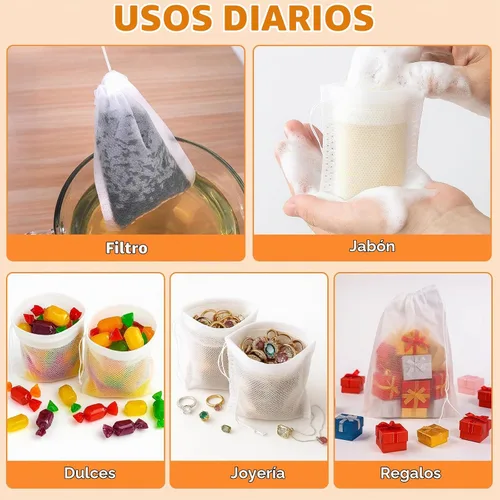 Vista 4 de TamBee Bolsas de té de 8 x 10 pulgadas, bolsa desechable para bricolaje, bolsas de té reutilizables para té suelto, bolsa vacía con cordón, bolsa
