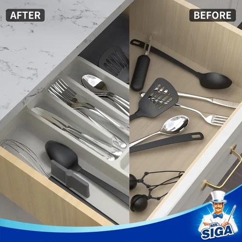 Vista 5 de MR.SIGA Organizador de cubiertos expandible, organizador de cubiertos para cajón, organizador de utensilios y bandeja de cubiertos ajustable