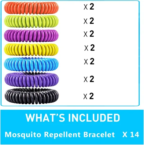 Vista 3 de Paquete de 14 pulseras de mosquitos para niños y adultos, citronela natural, citronela y eucalipto, hasta 350 horas de protección