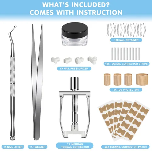 Vista 2 de Kit de eliminación de uñas encarnadas, tratamiento profesional de uñas encarnadas, incluye corrector de uñas encarnadas, pinzas, 50 parches