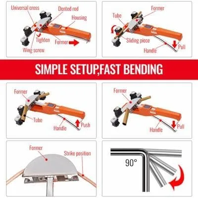 Vista 7 de Happybuy Dobladora de tubos de tubo, 1/4"-7/8" OD Trinquetadora de trinquete, 90° adelante/reversa, 7 matrices, cortador de tuberías para HVAC, Aire