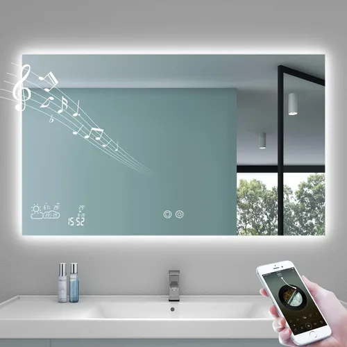 Vista 11 de Espejo de baño LED de 40 x 24 pulgadas con luces, WiFi Smart Bluetooth iluminado espejo de tocador para baño con retroiluminación de 2