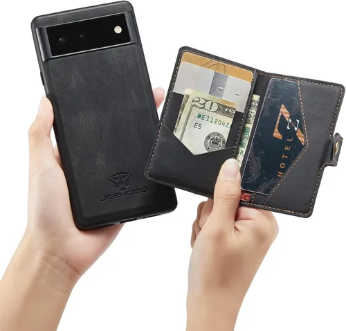 Vista 2 de Funda para Google Pixel 6 Pro, cartera magnética desmontable con ranura para efectivo, soporte de carga inalámbrica, función atril compatible