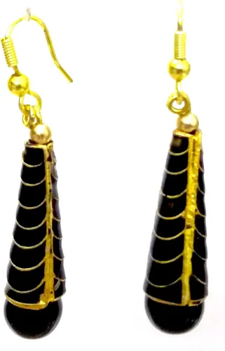 Vista 2 de DESI HAWKER Meenakari Minakari - Pendiente dorado hecho a mano con esmalte de pintura joyería Bali Jhumki Jhumka de madera de bollywood india