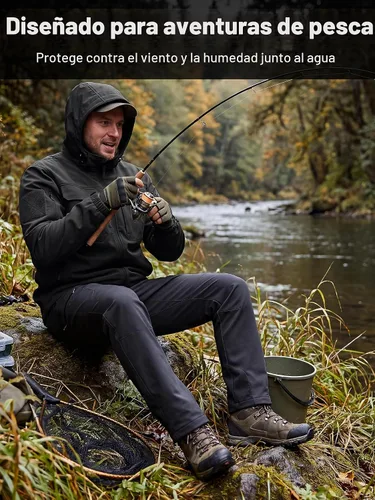 Vista 8 de FREE SOLDIER Chaqueta impermeable Softshell con forro polar para hombre, chaqueta táctica militar con capucha rompevientos Negro