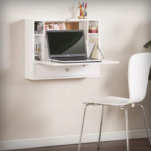 Vista 8 de SEI Furniture Willingham - Escritorio plegable para montaje en pared, color blanco