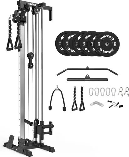 Vista 12 de Mikolo Estación de cable de montaje en pared, máquina cruzada de cables con sistema de polea doble y 19/27 posiciones ajustables para equipos