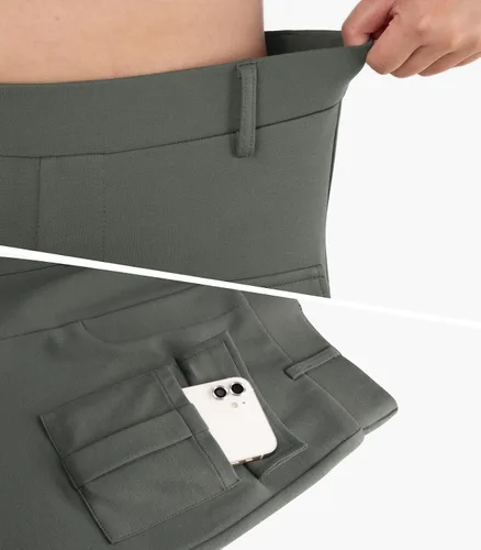 Vista 3 de Vigorics Pantalones cortos para mujer, de cintura alta, de punto, con bolsillos de solapa y cinturón