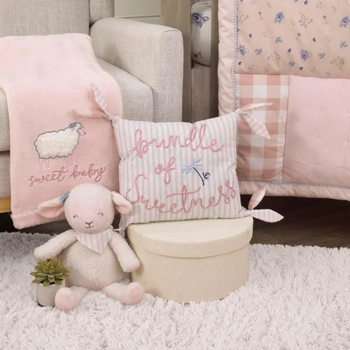 Vista 4 de NoJo Farmhouse Chic Almohada decorativa rosa y blanca, bebé