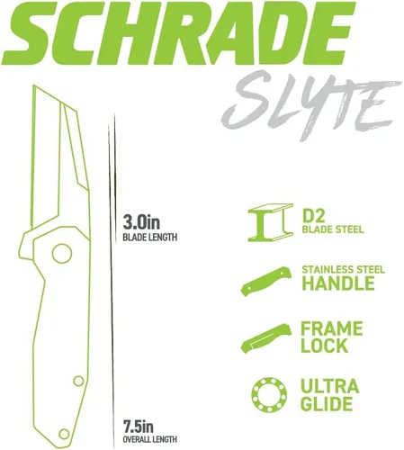 Vista 4 de Schrade Slyte Folding Knife with Ultra-Glide Technology, 2.5-3" Blade, Stainless Steel, for Outdoors, Survival, Everyday Carry
