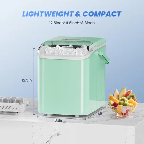 Vista 4 de NEWBULIG Encimera para hacer hielo con asa, máquina de hielo portátil, 9 cubos de bala en 6 minutos, 26 libras en 24 horas, limpieza automática