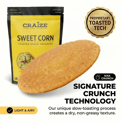 Vista 4 de Craize Sweet Corn Crisps Galletas de maíz tostadas sin gluten, veganas, kosher, 4 onzas cada una