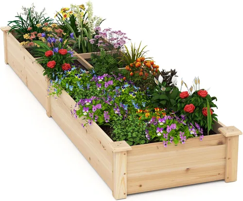 Vista 14 de Conjunto de cama de jardín elevada de madera Giantex, caja de plantación rectangular para verduras, frutas, flores, hierbas, cama de plantación