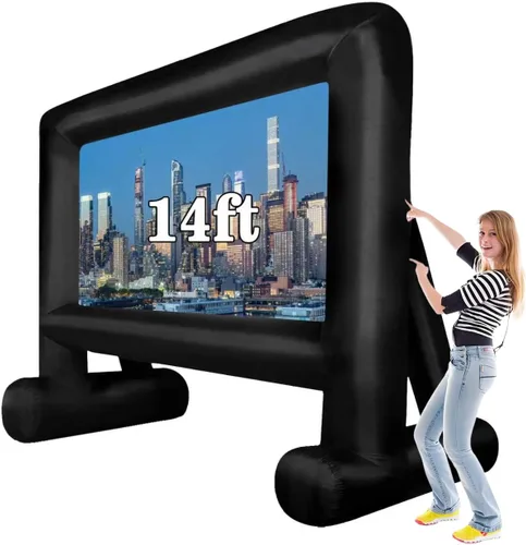 Vista 9 de Proyector inflable de 14 pies para exterior/interior, pantalla de proyector inflable con soplador de aire, compatible con proyección frontal/trasera