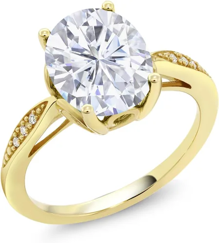 Vista 45 de Gem Stone King Anillo de compromiso de oro amarillo de 14 quilates de 2-3 quilates con piedra preciosa ovalada de 0.394 x 0.315 in y diamantes