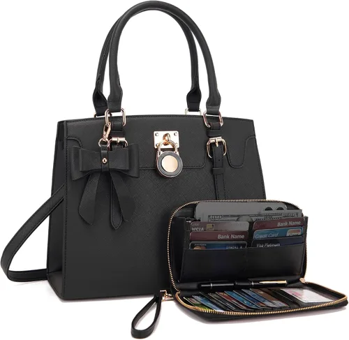 Vista 13 de Qiyuer - Bolsos y carteras para mujer, juego de damas con asa superior, bolso de hombro, bolso de trabajo con cartera de embrague a juego, 2 piezas