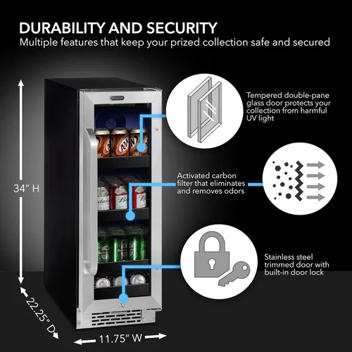 Vista 4 de Whynter BBR-638SB Refrigerador y enfriador de bebidas integrado debajo del mostrador de 12 pulgadas, refrigerador con puerta de vidrio, 2.0 pies