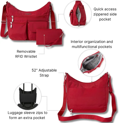 Vista 102 de Baggallini womens Everywhere Bagg Crossbody Women 11x9 Lightweight Nylon Hobo Water-resistant Travel Bag W/Rfid