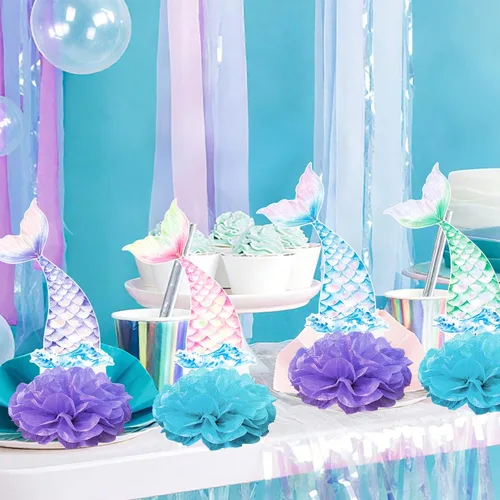 Vista 8 de Centros de mesa con temática de cola de sirena, centros de mesa de fiesta de cumpleaños de sirena, 12 piezas para decoración de mesa