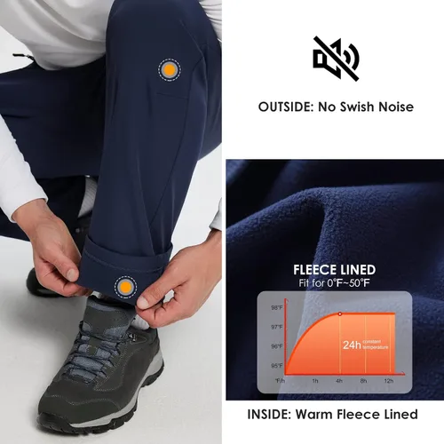 Vista 3 de BALEAF Pantalones cargo de senderismo con forro polar para hombre, impermeables, softshell y bolsillos con cremallera