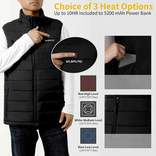 Vista 3 de WLSAUTO - Chaleco térmico ligero para hombre, tamaño ajustable con batería de 7.4 V