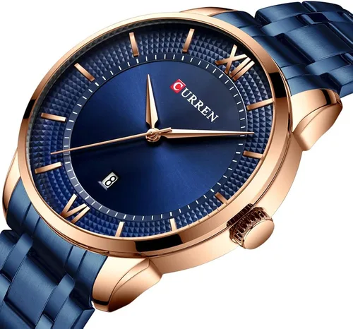 Vista 2 de CURREN Reloj de pulsera de acero para hombre con fecha clásico color negro Dorado blanco