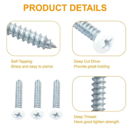 Vista 4 de 120 piezas de tornillos de cabeza plana blancos #6 x 1, tornillos autorroscantes Phillips para chapa metálica para madera