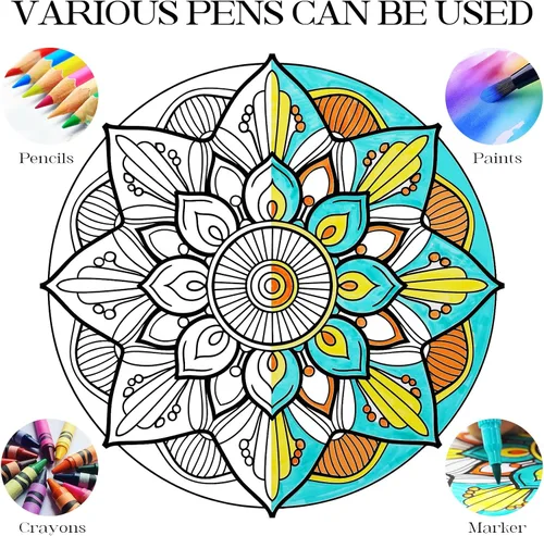 Vista 4 de Hiwhy 48 tarjetas para colorear de mandala de 10 x 10 pulgadas, cartulina para colorear para aliviar el estrés, relajación, patrón de mandala