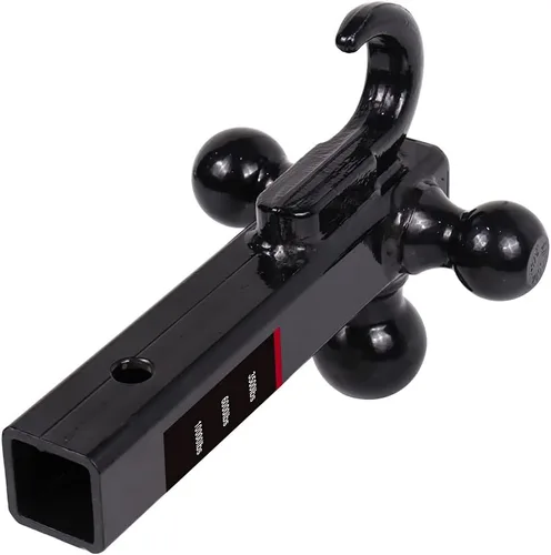 Vista 4 de NBJINGYI - Enganche de remolque de 2" con montaje de 3 bolas y gancho, bolas 1-7/8", 2", 2-5/16" y gancho, color negro plateado