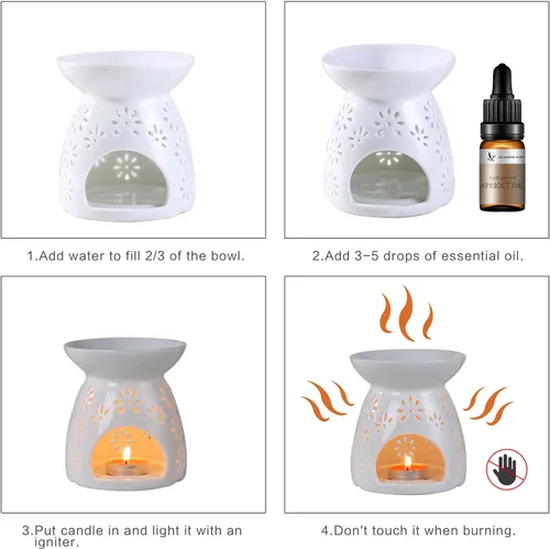Vista 8 de Portavelas de cerámica para té, quemador de aceite esencial, quemador de cera para derretimiento, difusor de aroma de incienso, decoración del hogar