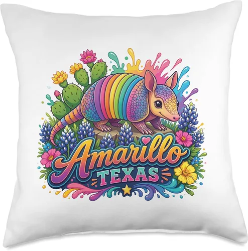 Vista 4 de Amarillo Texas Fun Colorful Armadillo Novelty Souvenir Throw Pillow