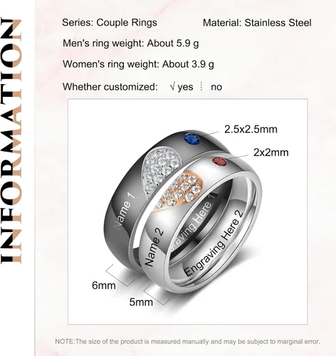 Vista 7 de Luxladis Juego de anillos personalizados para parejas para él y ella, anillos de promesa para parejas, grabado gratuito, anillos de compromiso