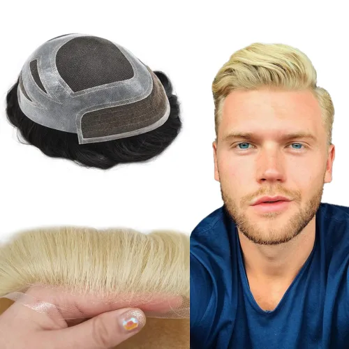 Vista 32 de Toupee For Men Hair Piece Real Human Hair Mens Hair System Fine Mono Mens Toupee Hair System For Men Hairpieces French Lace Natural Hairline8x10