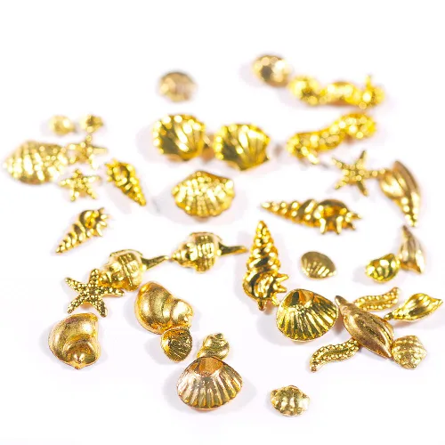 Vista 2 de 12 estilos de tachuelas de metal dorado metálico 3D remaches palmeras tortugas vida marina para verano, playa, océano, manicura, bricolaje, uñas