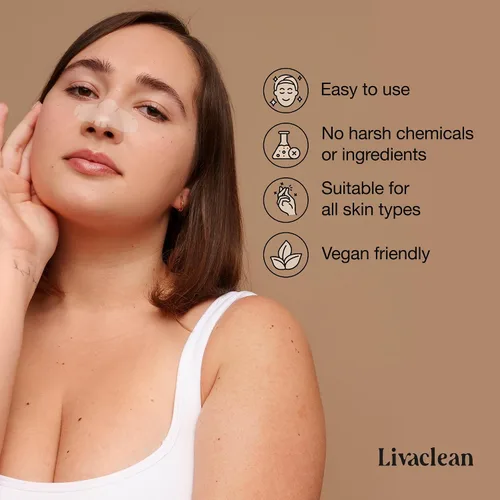 Vista 5 de LivaClean Tiras de poros nasales de 20 CT – Parche de espinillas de nariz y parches hidrocoloides para espinillas, aceite y poros obstruidos – Tiras