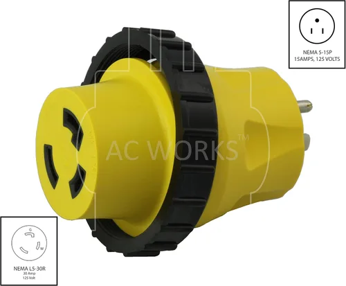 Vista 2 de AC WORKS Adaptadores desmontables marinos RV de 30 amperios (enchufe doméstico 5-15P 15A)