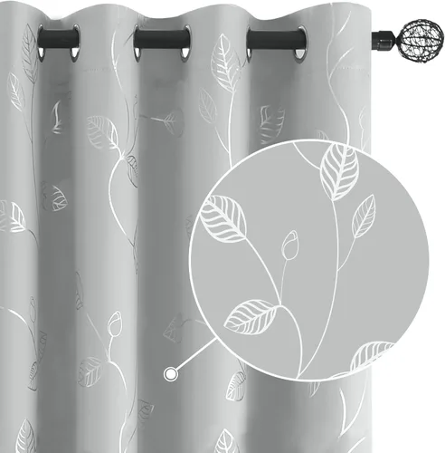 Vista 98 de BUHUA Cortinas pequeñas para ventana de 36 pulgadas de largo, 2 paneles, cortinas opacas con elegantes ramas de árbol plateadas, cortinas de bloqueo